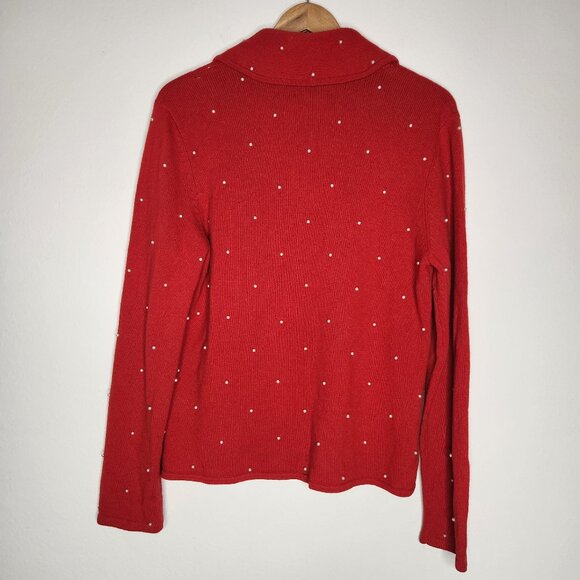 Jones NY XL Red Beaded Cardigan Lambswool Angora Blend Collared Embellished - Picture 5 of 9